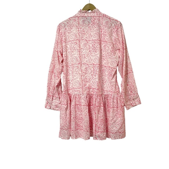 Fox & Hen Medium Pink Floral Ruffle Neck Long Sleeve Peplum Dress Feminine Boho - Picture 2 of 5